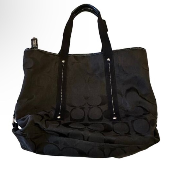 COACH EUC Black Coach Monogram Zip Top Canvas Purse Shoulder Bag - Picture 5 of 13